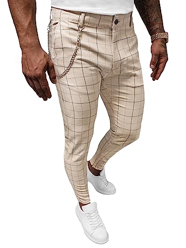 OZONEE Herren Chino Hose Chinos Stoffhose Chinohose Anzughose Anzug Herrenhose Röhrenhose Pants Elegant Business Slim Fit Regular Klassisch Classic Basic DJ/550175Z BEIGE W32 von OZONEE