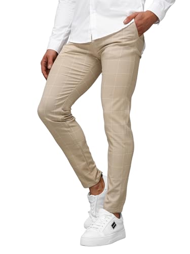 OZONEE Herren Chino Hose Chinos Stoffhose Chinohose Anzughose Anzug Herrenhose Röhrenhose Pants Elegant Business Slim Fit Regular Klassisch Classic Basic DJ/5505 BEIGE W33 von OZONEE