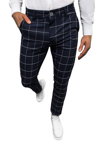 OZONEE Herren Chino Hose Chinos Stoffhose Chinohose Anzughose Anzug Herrenhose Röhrenhose Pants Elegant Business Slim Fit Regular Klassisch Classic Basic DJ/5505 BLAU W32 von OZONEE