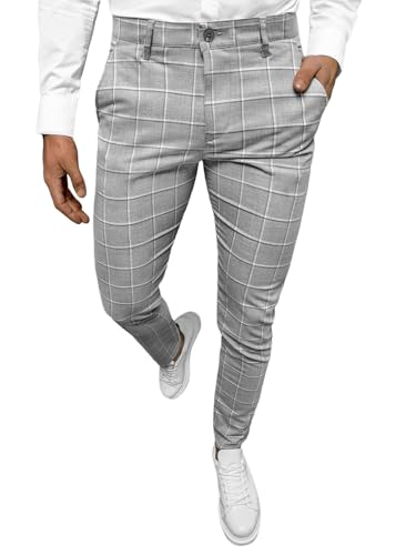 OZONEE Herren Chino Hose Chinos Stoffhose Chinohose Anzughose Anzug Herrenhose Röhrenhose Pants Elegant Business Slim Fit Regular Klassisch Classic Basic DJ/5522 GRAU W31 von OZONEE