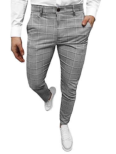 OZONEE Herren Chino Hose Chinos Stoffhose Chinohose Anzughose Anzug Herrenhose Röhrenhose Pants Elegant Business Slim Fit Regular Klassisch Classic Basic DJ/5522Z GRAU W31 von OZONEE