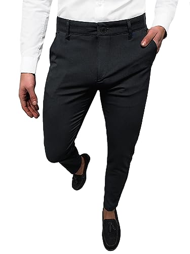 OZONEE Herren Chino Hose Chinos Stoffhose Chinohose Anzughose Anzug Herrenhose Röhrenhose Pants Elegant Business Slim Fit Regular Klassisch Classic Basic O/1000Z SCHWARZ W31 von OZONEE