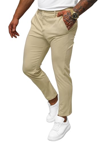OZONEE Herren Chino Hose Chinos Stoffhose Chinohose Anzughose Anzug Herrenhose Röhrenhose Pants Elegant Business Slim Fit Regular Klassisch Classic Basic O/1411SPZ BEIGE 2XL von OZONEE