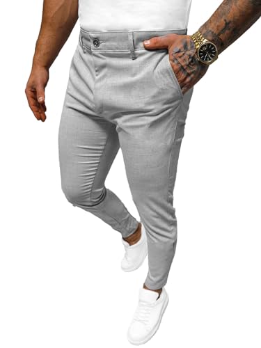 OZONEE Herren Chino Hose Chinos Stoffhose Chinohose Anzughose Anzug Herrenhose Röhrenhose Pants Elegant Business Slim Fit Regular Klassisch Classic Basic O/4000Z GRAU W31 von OZONEE