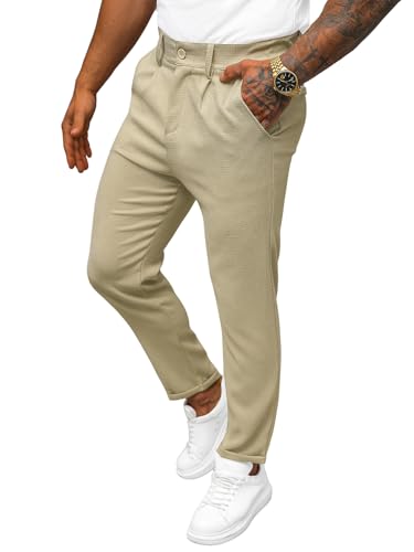 OZONEE Herren Chino Hose Chinos Stoffhose Chinohose Anzughose Anzug Herrenhose Röhrenhose Pants Elegant Business Slim Fit Regular Klassisch Classic Basic O/K971SPZ BEIGE L von OZONEE