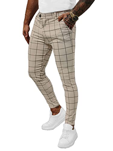 OZONEE Herren Chino Hose Chinos Stoffhose Chinohose Anzughose Anzug Herrenhose Röhrenhose Pants Elegant Business Slim Fit Regular Klassisch Classic Basic O/P4009Z BEIGE M von OZONEE