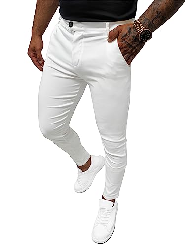 OZONEE Herren Chino Hose Chinos Stoffhose Chinohose Anzughose Anzug Herrenhose Röhrenhose Pants Elegant Business Slim Fit Regular Klassisch Classic Basic O/P4049Z Ecru L von OZONEE