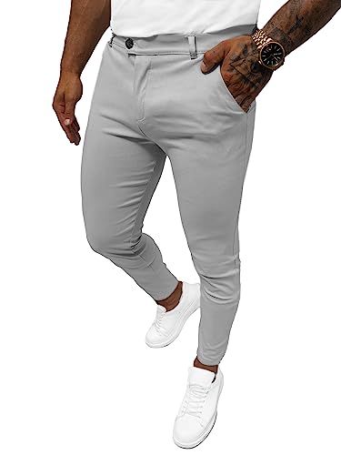 OZONEE Herren Chino Hose Chinos Stoffhose Chinohose Anzughose Anzug Herrenhose Röhrenhose Pants Elegant Business Slim Fit Regular Klassisch Classic Basic O/P4049Z GRAU L von OZONEE