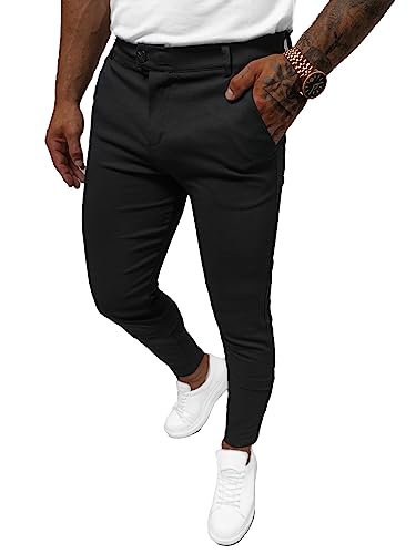 OZONEE Herren Chino Hose Chinos Stoffhose Chinohose Anzughose Anzug Herrenhose Röhrenhose Pants Elegant Business Slim Fit Regular Klassisch Classic Basic O/P4049Z SCHWARZ L von OZONEE