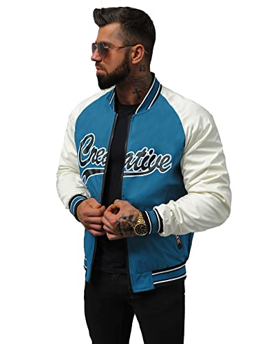 OZONEE Herren College Jacke Übergangsjacke Jacke Übergang Jacken Herbst Bomberjacke Stehkragen Steppjacke Leichte Outdoor Puffer Jacket Gepolstert JS/84M3011Z/243 BLAU M von OZONEE