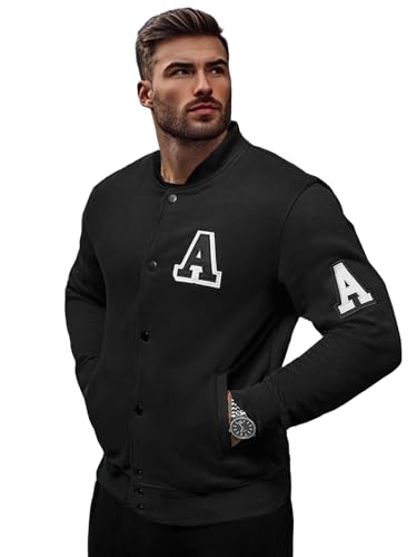 OZONEE Herren College Jacke Übergangsjacke Sweatjacke Sweatshirt Pullover Stehkragen Langarm Langarmshirt Sportjacke Pulli ohne Kapuze Classic Sport 777/2062B SCHWARZ XXL von OZONEE