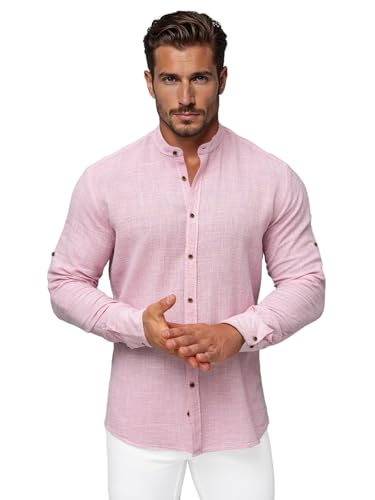 OZONEE Herren Hemd Freizeithemd Shirt Langarm Tailored Fit Flanellhemd Langarmhemd Langärmliges Slim Fit Freizeit Business Männer Jungen Trachtenhemd O/V158Z ROSA XL von OZONEE