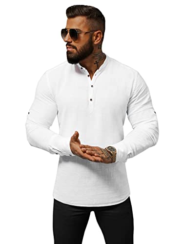 OZONEE Herren Hemd Freizeithemd Shirt Langarm Tailored Fit Flanellhemd Langarmhemd Langärmliges Slim Fit Freizeit Business Männer Jungen Trachtenhemd O/V31Z WEIß 2XL von OZONEE