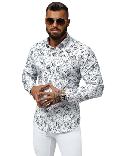 OZONEE Herren Hemd Freizeithemd Shirt Langarm Tailored Fit Flanellhemd Langarmhemd Langärmliges Slim Fit Freizeit Business Männer Jungen Trachtenhemd O/V39Z WEIß XL von OZONEE