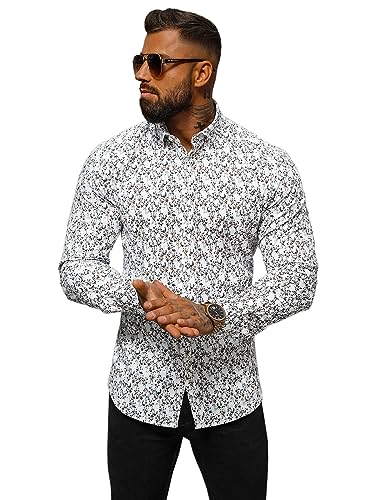 OZONEE Herren Hemd Freizeithemd Shirt Langarm Tailored Fit Flanellhemd Langarmhemd Langärmliges Slim Fit Freizeit Business Männer Jungen Trachtenhemd O/V62Z WEIß XL von OZONEE