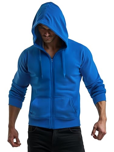 OZONEE Herren Hoodie Sweatjacke Kapuzenpullover Sweatshirt Farbvarianten Kapuzenjacke Kapuzenpulli mit Reißverschluss Langarm Sport Style Casual Fitness Training Basic 777/7547B BLAU M von OZONEE