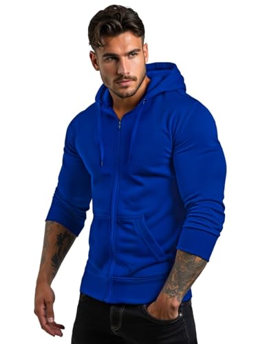 OZONEE Herren Hoodie Sweatjacke Kapuzenpullover Sweatshirt Farbvarianten Kapuzenjacke Kapuzenpulli mit Reißverschluss Langarm Sport Style Casual Fitness Training Basic 777/7547B COBALTIC M von OZONEE