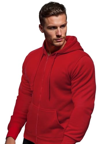 OZONEE Herren Hoodie Sweatjacke Kapuzenpullover Sweatshirt Farbvarianten Kapuzenjacke Kapuzenpulli mit Reißverschluss Langarm Sport Style Casual Fitness Training Basic 777/7547B DUNKELROT 2XL von OZONEE