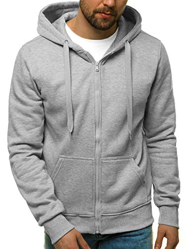 OZONEE Herren Hoodie Sweatjacke Kapuzenpullover Sweatshirt Farbvarianten Kapuzenjacke Kapuzenpulli mit Reißverschluss Langarm Sport Style Casual Fitness Training Basic 777/7547B GRAU L von OZONEE