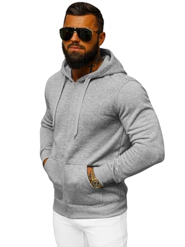 OZONEE Herren Hoodie Sweatjacke Kapuzenpullover Sweatshirt Farbvarianten Kapuzenjacke Kapuzenpulli mit Reißverschluss Langarm Sport Style Casual Fitness Training Basic 777/7547B GRAU XL von OZONEE