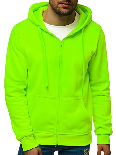 OZONEE Herren Hoodie Sweatjacke Kapuzenpullover Sweatshirt Farbvarianten Kapuzenjacke Kapuzenpulli mit Reißverschluss Langarm Sport Style Casual Fitness Training Basic 777/7547B GRÜN-NEON 2XL von OZONEE