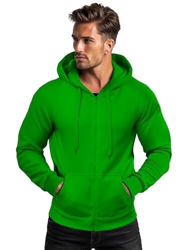 OZONEE Herren Hoodie Sweatjacke Kapuzenpullover Sweatshirt Farbvarianten Kapuzenjacke Kapuzenpulli mit Reißverschluss Langarm Sport Style Casual Fitness Training Basic 777/7547B GRÜN XL von OZONEE