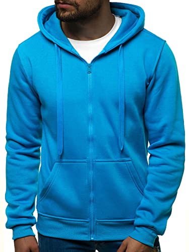 OZONEE Herren Hoodie Sweatjacke Kapuzenpullover Sweatshirt Farbvarianten Kapuzenjacke Kapuzenpulli mit Reißverschluss Langarm Sport Style Casual Fitness Training Basic 777/7547B HIMMELBLAU XL von OZONEE