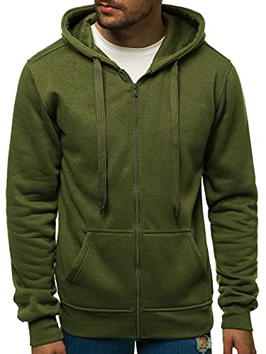 OZONEE Herren Hoodie Sweatjacke Kapuzenpullover Sweatshirt Farbvarianten Kapuzenjacke Kapuzenpulli mit Reißverschluss Langarm Sport Style Casual Fitness Training Basic 777/7547B Khaki 2XL von OZONEE