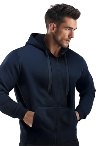 OZONEE Herren Hoodie Sweatjacke Kapuzenpullover Sweatshirt Farbvarianten Kapuzenjacke Kapuzenpulli mit Reißverschluss Langarm Sport Style Casual Fitness Training Basic 777/7547B Marineblau L von OZONEE
