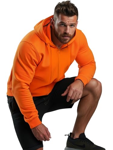 OZONEE Herren Hoodie Sweatjacke Kapuzenpullover Sweatshirt Farbvarianten Kapuzenjacke Kapuzenpulli mit Reißverschluss Langarm Sport Style Casual Fitness Training Basic 777/7547B ORANGE M von OZONEE