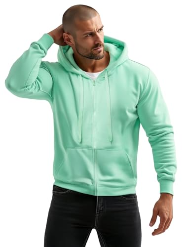 OZONEE Herren Hoodie Sweatjacke Kapuzenpullover Sweatshirt Farbvarianten Kapuzenjacke Kapuzenpulli mit Reißverschluss Langarm Sport Style Casual Fitness Training Basic 777/7547B PFEFFERMINZ L von OZONEE