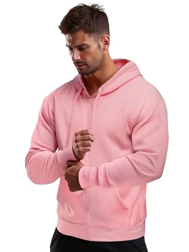 OZONEE Herren Hoodie Sweatjacke Kapuzenpullover Sweatshirt Farbvarianten Kapuzenjacke Kapuzenpulli mit Reißverschluss Langarm Sport Style Casual Fitness Training Basic 777/7547B PUDERROSA 2XL von OZONEE