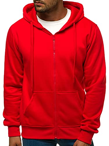 OZONEE Herren Hoodie Sweatjacke Kapuzenpullover Sweatshirt Farbvarianten Kapuzenjacke Kapuzenpulli mit Reißverschluss Langarm Sport Style Casual Fitness Training Basic 777/7547B ROT L von OZONEE