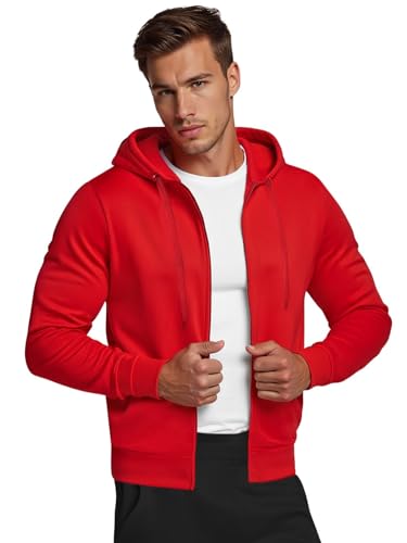 OZONEE Herren Hoodie Sweatjacke Kapuzenpullover Sweatshirt Farbvarianten Kapuzenjacke Kapuzenpulli mit Reißverschluss Langarm Sport Style Casual Fitness Training Basic 777/7547B ROT M von OZONEE