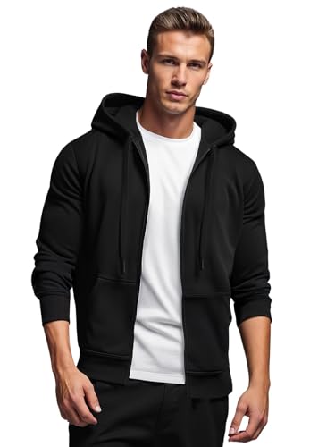 OZONEE Herren Hoodie Sweatjacke Kapuzenpullover Sweatshirt Farbvarianten Kapuzenjacke Kapuzenpulli mit Reißverschluss Langarm Sport Style Casual Fitness Training Basic 777/7547B SCHWARZ 2XL von OZONEE