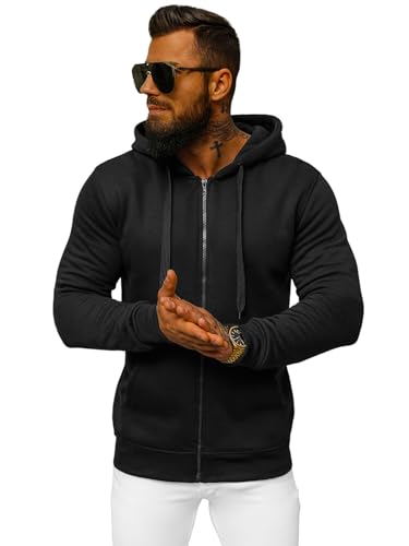 OZONEE Herren Hoodie Sweatjacke Kapuzenpullover Sweatshirt Farbvarianten Kapuzenjacke Kapuzenpulli mit Reißverschluss Langarm Sport Style Casual Fitness Training Basic 777/7547B SCHWARZ L von OZONEE