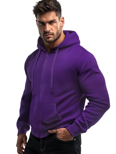 OZONEE Herren Hoodie Sweatjacke Kapuzenpullover Sweatshirt Farbvarianten Kapuzenjacke Kapuzenpulli mit Reißverschluss Langarm Sport Style Casual Fitness Training Basic 777/7547B VIOLETT L von OZONEE