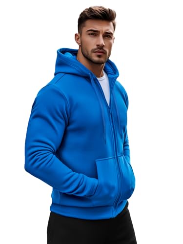 OZONEE Herren Hoodie Sweatjacke Kapuzenpullover Sweatshirt Farbvarianten Kapuzenjacke Kapuzenpulli mit Reißverschluss Langarm Sport Style Casual Fitness Training Basic 777/8524B BLAU L von OZONEE