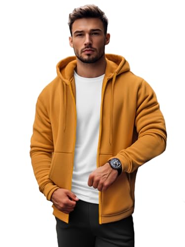 OZONEE Herren Hoodie Sweatjacke Kapuzenpullover Sweatshirt Farbvarianten Kapuzenjacke Kapuzenpulli mit Reißverschluss Langarm Sport Style Casual Fitness Training Basic 777/8524B Camel M von OZONEE