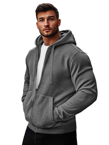 OZONEE Herren Hoodie Sweatjacke Kapuzenpullover Sweatshirt Farbvarianten Kapuzenjacke Kapuzenpulli mit Reißverschluss Langarm Sport Style Casual Fitness Training Basic 777/8524B DUNKELGRAU XL von OZONEE
