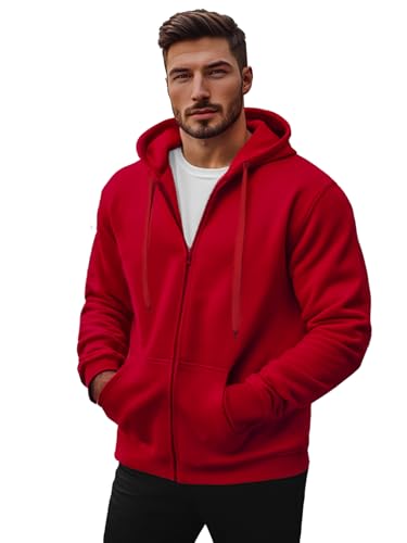 OZONEE Herren Hoodie Sweatjacke Kapuzenpullover Sweatshirt Farbvarianten Kapuzenjacke Kapuzenpulli mit Reißverschluss Langarm Sport Style Casual Fitness Training Basic 777/8524B DUNKELROT 2XL von OZONEE