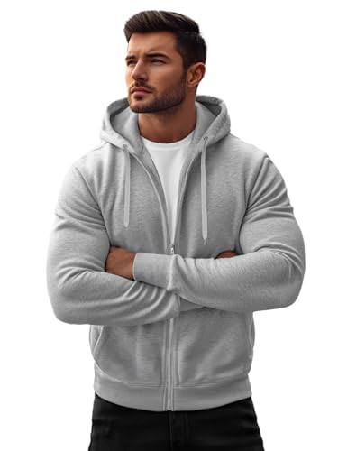 OZONEE Herren Hoodie Sweatjacke Kapuzenpullover Sweatshirt Farbvarianten Kapuzenjacke Kapuzenpulli mit Reißverschluss Langarm Sport Style Casual Fitness Training Basic 777/8524B GRAU 2XL von OZONEE