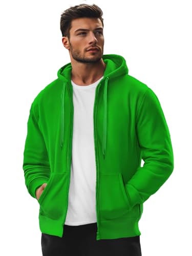 OZONEE Herren Hoodie Sweatjacke Kapuzenpullover Sweatshirt Farbvarianten Kapuzenjacke Kapuzenpulli mit Reißverschluss Langarm Sport Style Casual Fitness Training Basic 777/8524B GRÜN L von OZONEE