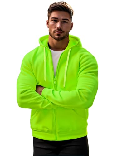 OZONEE Herren Hoodie Sweatjacke Kapuzenpullover Sweatshirt Farbvarianten Kapuzenjacke Kapuzenpulli mit Reißverschluss Langarm Sport Style Casual Fitness Training Basic 777/8524B GRÜN-NEON L von OZONEE