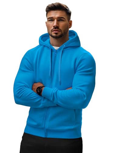 OZONEE Herren Hoodie Sweatjacke Kapuzenpullover Sweatshirt Farbvarianten Kapuzenjacke Kapuzenpulli mit Reißverschluss Langarm Sport Style Casual Fitness Training Basic 777/8524B HIMMELBLAU L von OZONEE