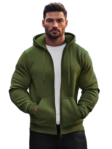 OZONEE Herren Hoodie Sweatjacke Kapuzenpullover Sweatshirt Farbvarianten Kapuzenjacke Kapuzenpulli mit Reißverschluss Langarm Sport Style Casual Fitness Training Basic 777/8524B Khaki M von OZONEE