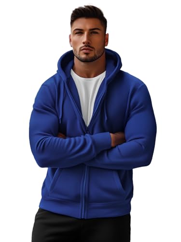 OZONEE Herren Hoodie Sweatjacke Kapuzenpullover Sweatshirt Farbvarianten Kapuzenjacke Kapuzenpulli mit Reißverschluss Langarm Sport Style Casual Fitness Training Basic 777/8524B Kobalt XL von OZONEE