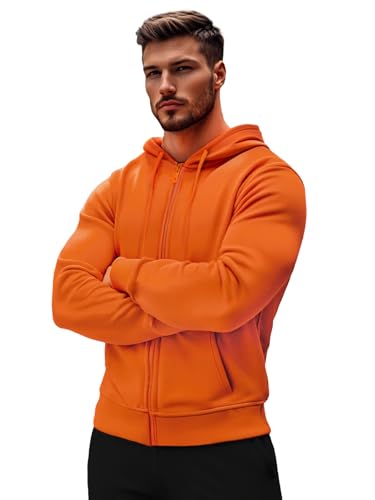 OZONEE Herren Hoodie Sweatjacke Kapuzenpullover Sweatshirt Farbvarianten Kapuzenjacke Kapuzenpulli mit Reißverschluss Langarm Sport Style Casual Fitness Training Basic 777/8524B ORANGE M von OZONEE