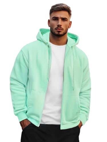 OZONEE Herren Hoodie Sweatjacke Kapuzenpullover Sweatshirt Farbvarianten Kapuzenjacke Kapuzenpulli mit Reißverschluss Langarm Sport Style Casual Fitness Training Basic 777/8524B PFEFFERMINZ M von OZONEE