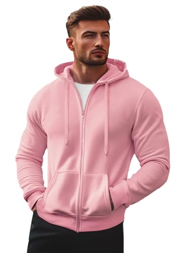 OZONEE Herren Hoodie Sweatjacke Kapuzenpullover Sweatshirt Farbvarianten Kapuzenjacke Kapuzenpulli mit Reißverschluss Langarm Sport Style Casual Fitness Training Basic 777/8524B PUDERROSA M von OZONEE